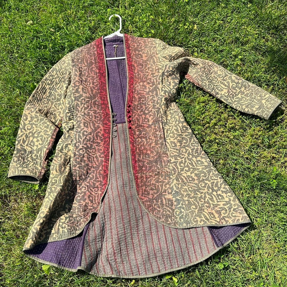 Vintage Kantha Quilted Duster Jacket